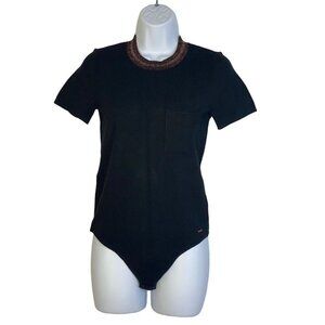 N: Philanthropy Womens Black Short Sleeve Designer Crew Neck Bodysuit‎ Small